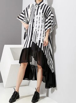 Trendy Striped Asymmetric Chiffon Maxi Dress