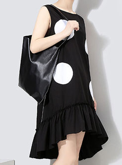 Black Brief Sleeveless Dot Print Flouncing Dress