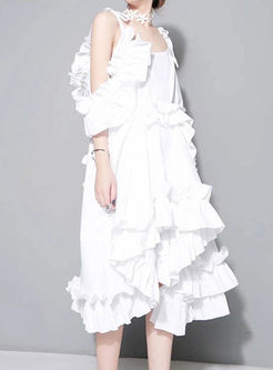 Sweet White Asymmetric Layered Falbala Slip Dress