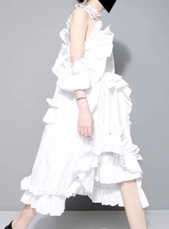 Sweet White Asymmetric Layered Falbala Slip Dress