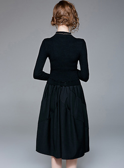 Knitted Splicing Waisted Slim Dress