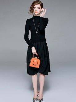 Knitted Splicing Waisted Slim Dress
