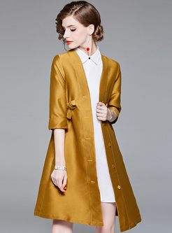 Belted Three Quarter Sleeve Coat With Lapel Shirt