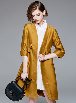 Belted Three Quarter Sleeve Coat With Lapel Shirt