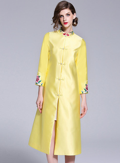 Yellow Pocket Embroidered Shift Dress