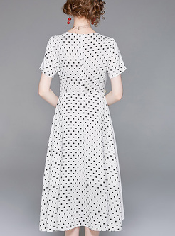 Street Polka Dots Asymmetric Slim A Line Dress