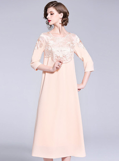 Elegant Embroidered Zippered Loose Dress