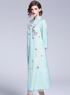 Gauze Embroidered Improved Cheongsam Dress