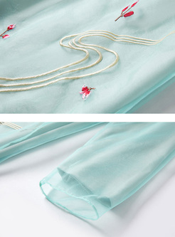Gauze Embroidered Improved Cheongsam Dress