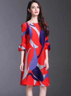 Fashion Flare Sleeve Printing Shift Dress