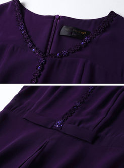 Purple V-neck Waist Chiffon Formal Dress