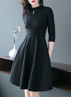 Black Three-quarter Sleeve A Line Dress