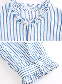 Casual Striped Stand Collar Chiffon Blouse