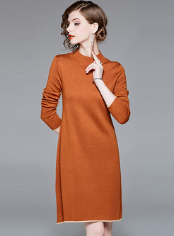 Stand Collar Slim Knitted Dress