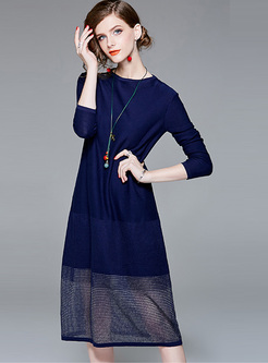 O-neck Knitted Hollow Out Splicing Dress