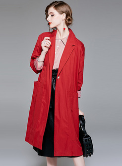 Elegant Red Pocket Trench Coat