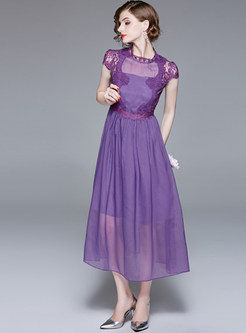 Purple Double-layered Gauze Splicing Dress