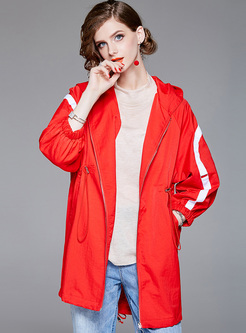 Hooded Slit Zippered Tied Loose Coat