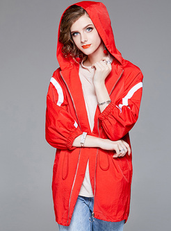 Hooded Slit Zippered Tied Loose Coat