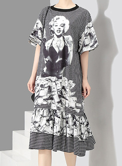 Casual Grid Print Pleated Shift Dress