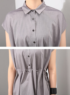 Grey Turn Down Collar Single-basted Dress