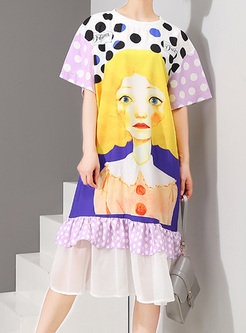 Little Girl Print Splicing Dress