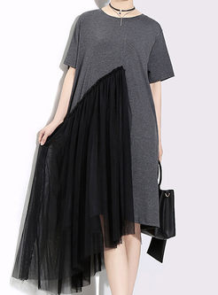 Asymmetric Mesh Stitching T-shirt Dress