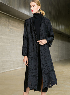 Vintage Hollow Out Splicing Lace Trench Coat