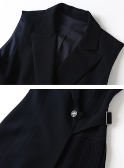 Black Fashionable Notched Belted Vest