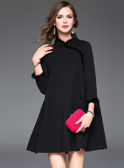 Solid Color Stand Collar Loose Dress