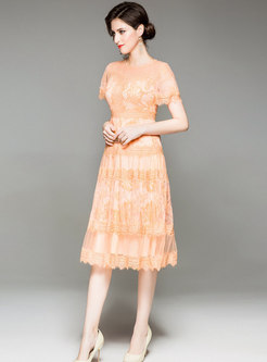 Flouncing Tiered Lace Skater Dress