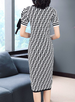 Elegant Print Knitting Bodycon Dress