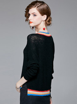 Casual O-neck Splicing Loose Knitted Sweater