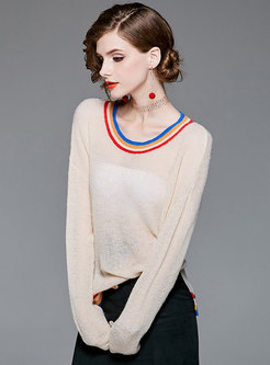 Casual O-neck Splicing Loose Knitted Sweater