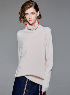 Stylish High Neck Batwing Sleeve Pullover Sweater