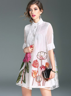 Plus Size Short Sleeve Embroidered Mini Dress