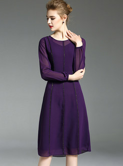 Purple Elegant Nail Bead Chiffon Dress