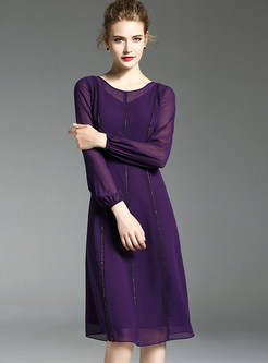 Purple Elegant Nail Bead Chiffon Dress