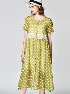Polka Dot Print Silk Dress With Underskirt