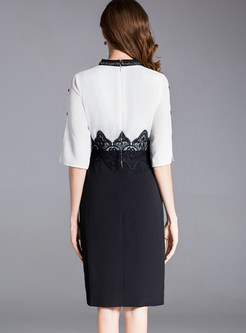 Fashion Lace Three-quarter Sleeve Stitching Dress