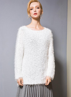 Fashionable Solid Color Loose Knitted Sweater