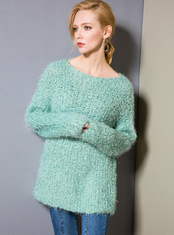 Brief Green Loose Knitted Sweater