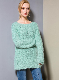 Brief Green Loose Knitted Sweater