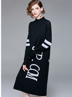 Contemporary High Neck Knitted Loose Dress