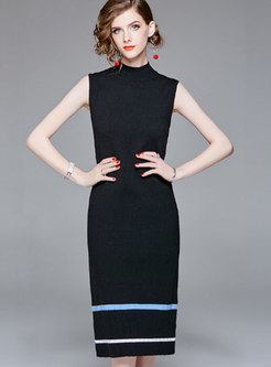 Sleeveless Solid Color Knitted Bodycon Dress