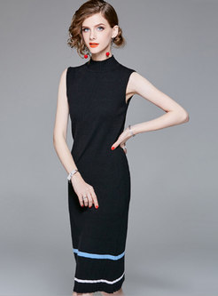 Sleeveless Solid Color Knitted Bodycon Dress