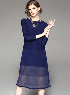 Blue Tiered Perspective Knitting Dress