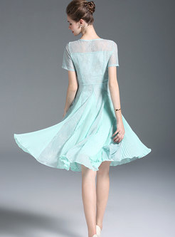 Lace-Paneled Chiffon A Line Dress