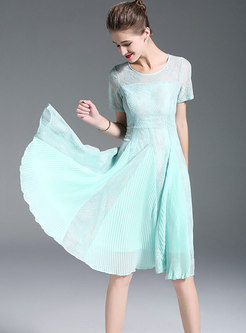 Lace-Paneled Chiffon A Line Dress