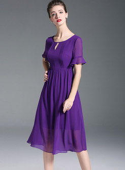Purple Flare Sleeve Gauze Perspective Dress